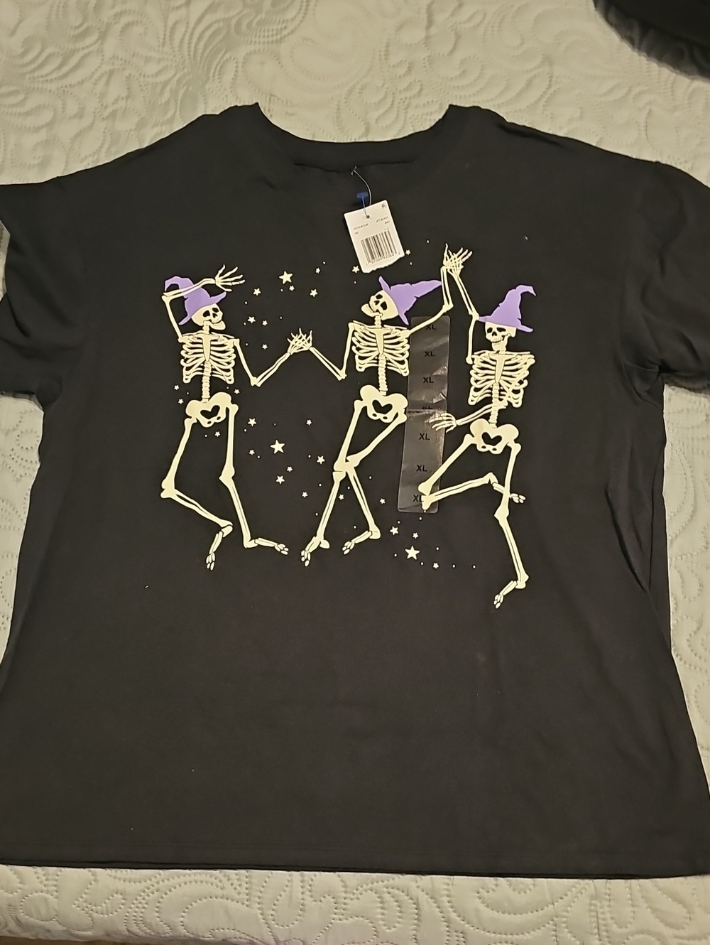 Cold Crush - Junior's  Black Skeleton Dance Tee with Purple Witch Hats